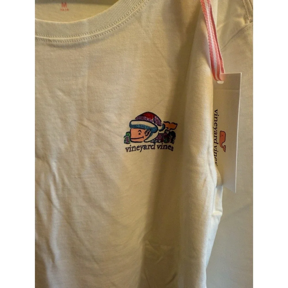 Vineyard Vines Girls' Glitter Elf Whale Long Sleeve White Tee Youth Medium 12-14 - Picture 2 of 4